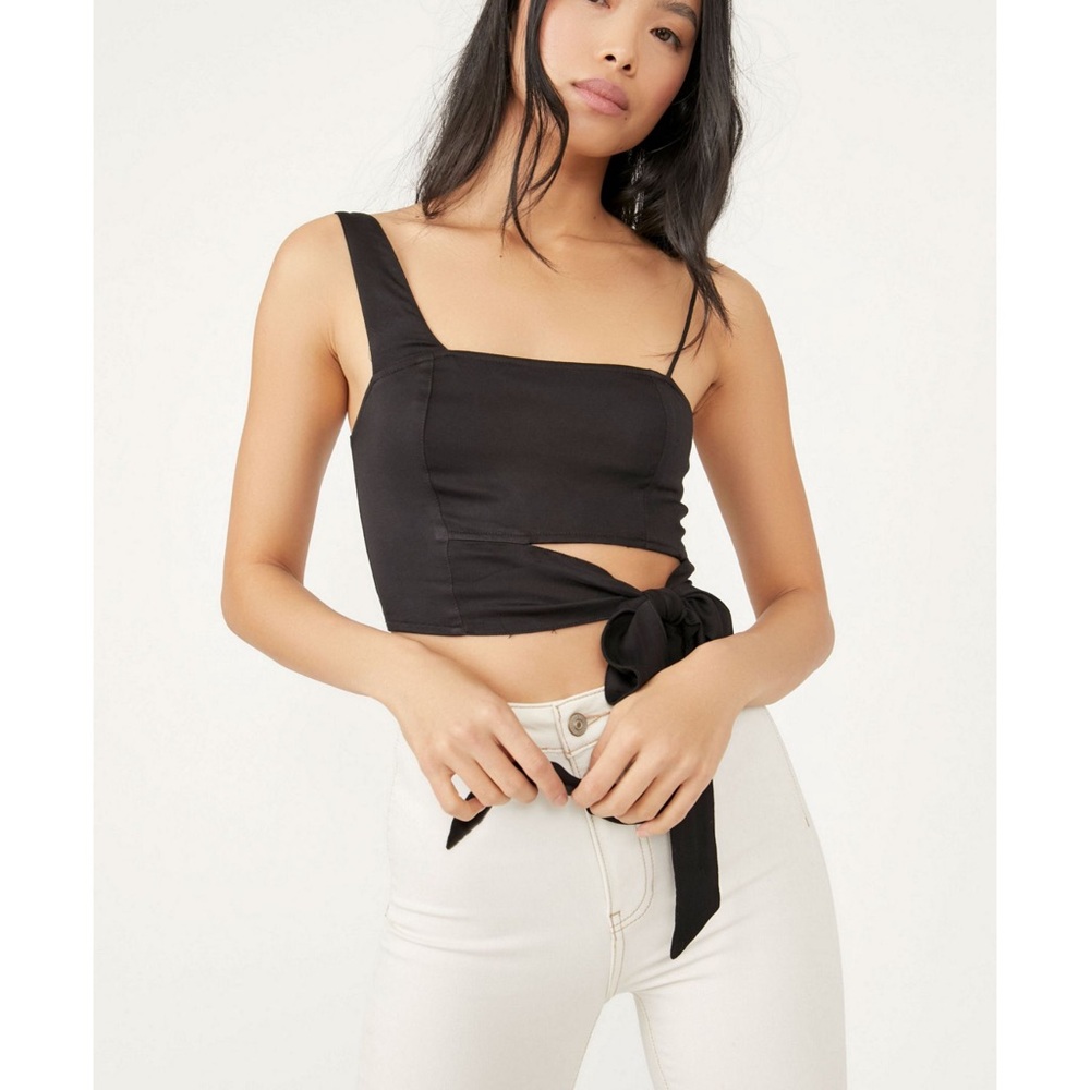 Free People small black Mila Tie crop top - Picture 2 of 5